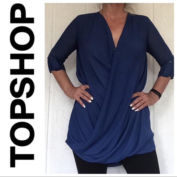 TOPSHOP OVERSIZED ROYAL BLUE CREPE TOP OR DRESS SIZE 2 - Picture 2 of 12